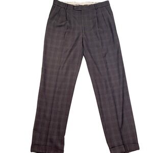 BALLIN CLASSIC Pants Mens 36W 33L Gray Blue Pleat Plaid Comfort EZE Wool